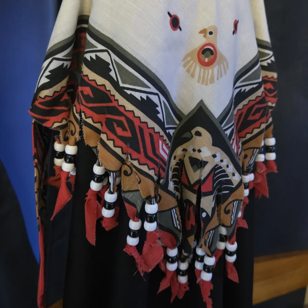 Triangle Shawl Wrap Southwestern Print Beaded Fringe  Boho Festival Western Vibe